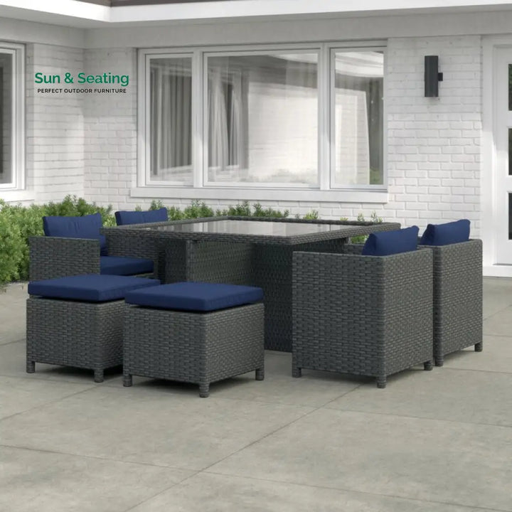Teodoro Outdoor Patio Dining Set 4 Chairs 4 Ottoman and 1 Table (﻿Grey) Dining sets