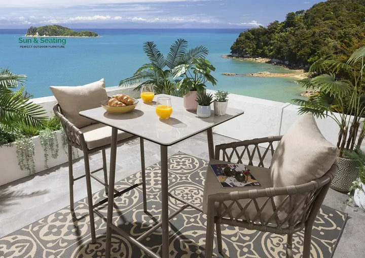 Teófila Outdoor Patio Bar Set 2 Chairs and 1 Table Set Braided &amp; Rope Bar Sets