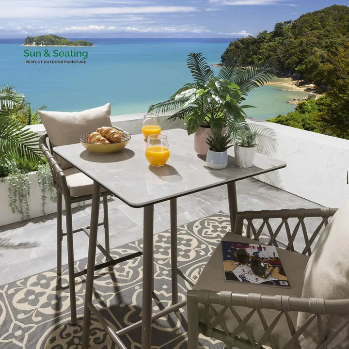 Teófila Outdoor Patio Bar Set 2 Chairs and 1 Table Set Braided &amp; Rope Bar Sets