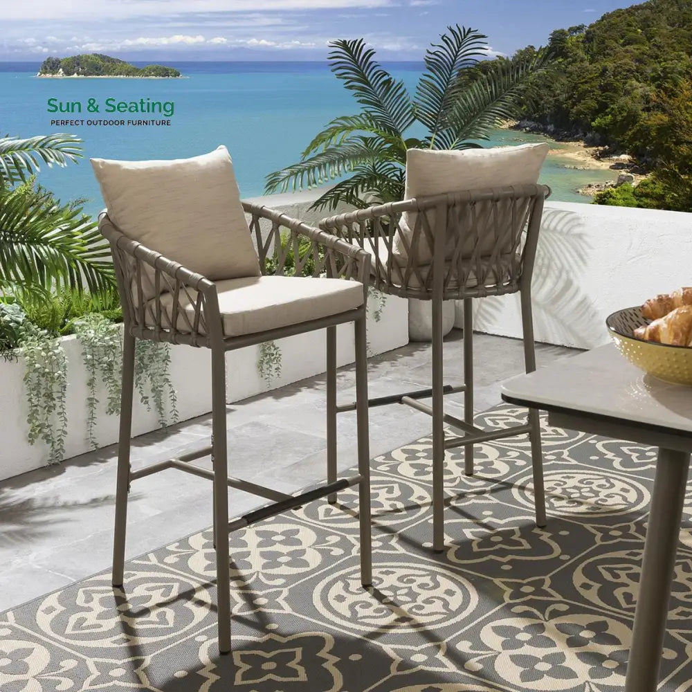 Teófila Outdoor Patio Bar Set 2 Chairs and 1 Table Set Braided &amp; Rope Bar Sets