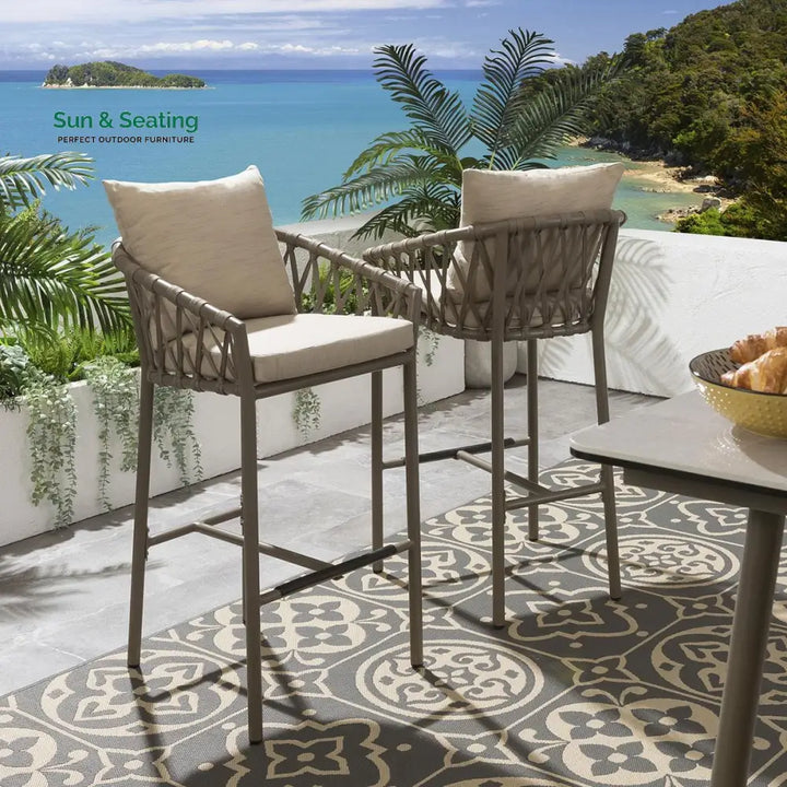 Teófila Outdoor Patio Bar Set 2 Chairs and 1 Table Set Braided &amp; Rope Bar Sets