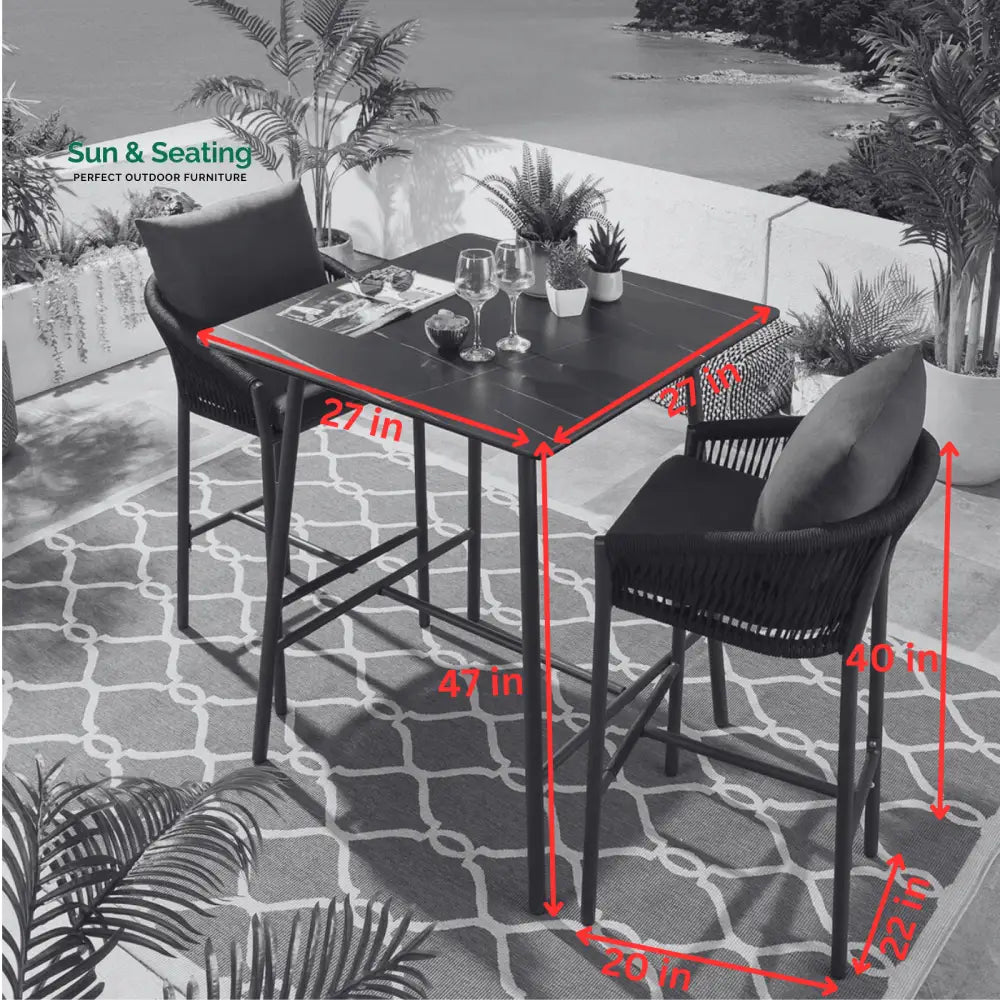Teófila Outdoor Patio Bar Set 2 Chairs and 1 Table Set Braided &amp; Rope Bar Sets
