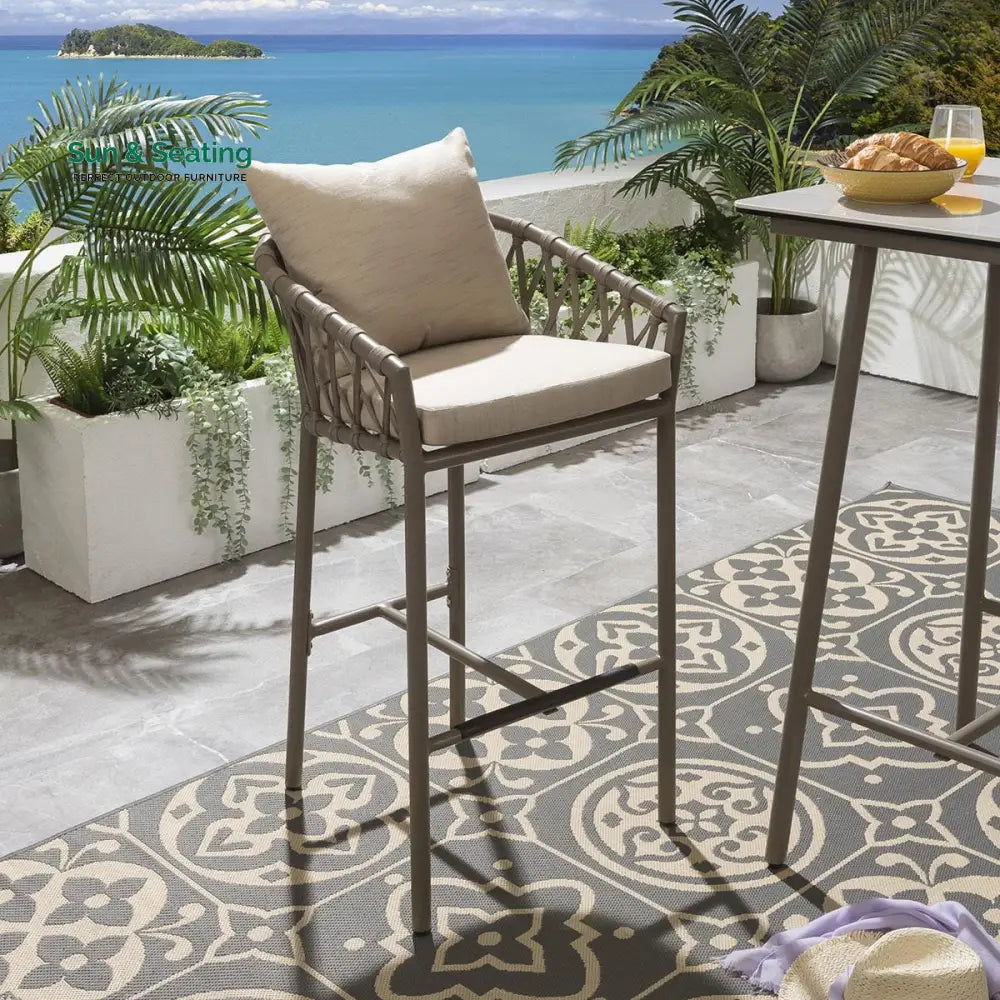 Teófila Outdoor Patio Bar Set 2 Chairs and 1 Table Set Braided &amp; Rope Bar Sets