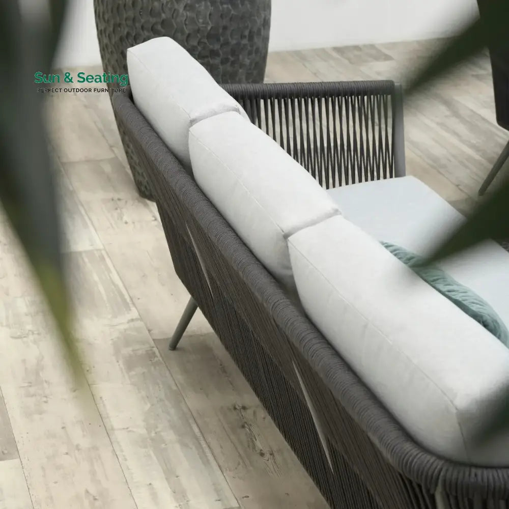 Teresa 5-Seater Outdoor Rope Patio Sofa Set with Glass Top Tables (Black &amp; Grey) Sofa Set