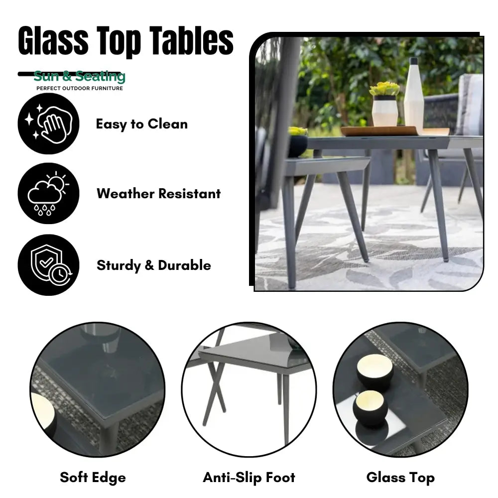 Teresa 5-Seater Outdoor Rope Patio Sofa Set with Glass Top Tables (Black &amp; Grey) Sofa Set
