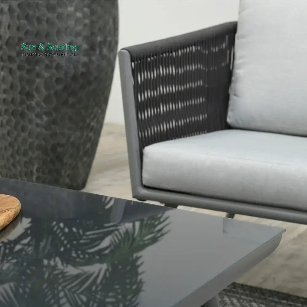 Teresa 5-Seater Outdoor Rope Patio Sofa Set with Glass Top Tables (Black &amp; Grey) Sofa Set