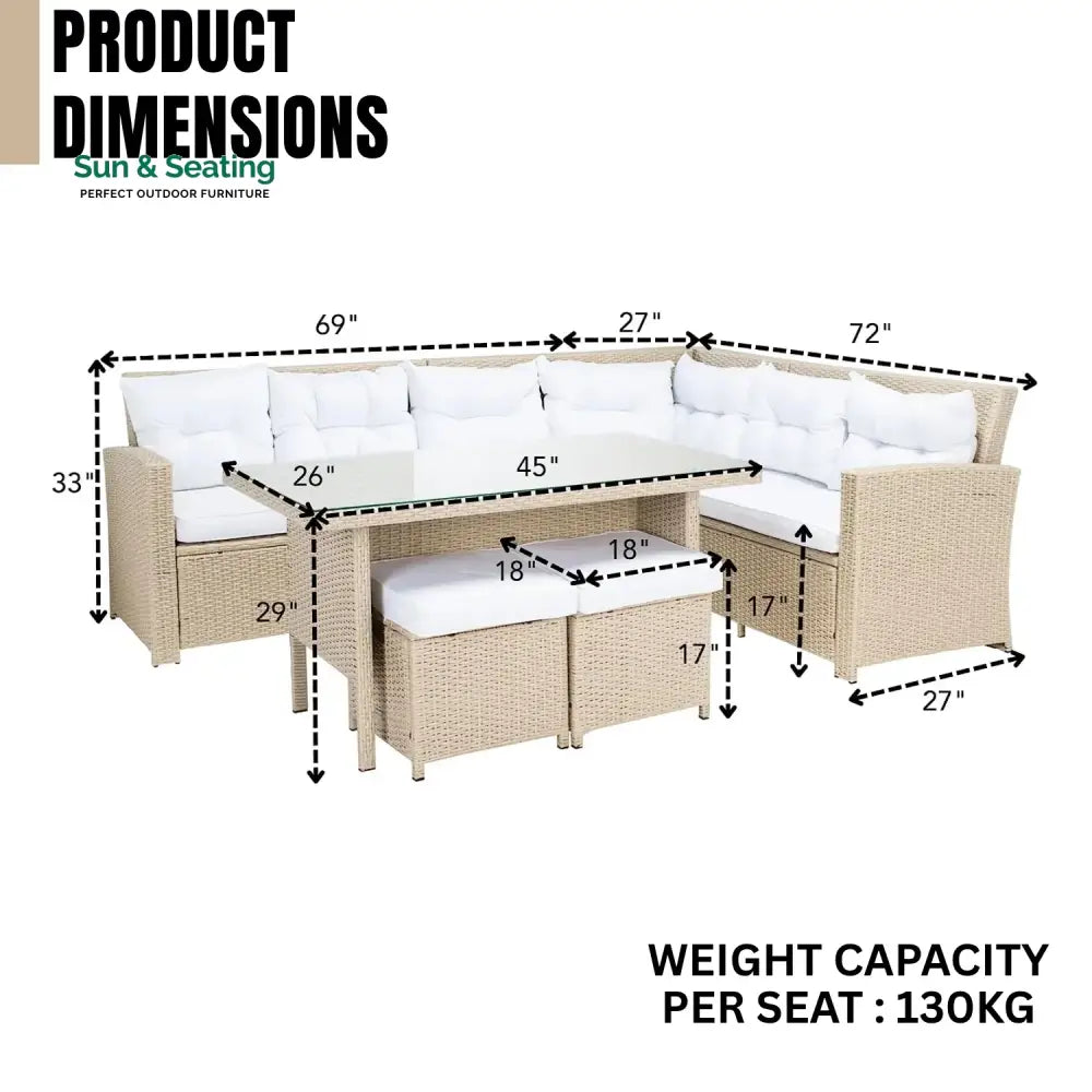 Tereza 5-Piece Wicker Patio Conversation Set (Beige/White) Sofa Set