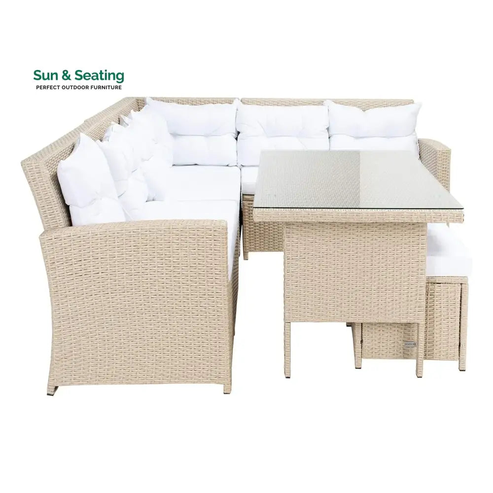 Tereza 5-Piece Wicker Patio Conversation Set (Beige/White) Sofa Set