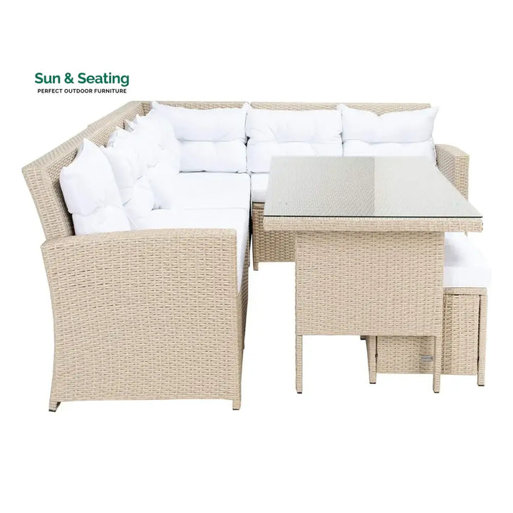 Tereza 5-Piece Wicker Patio Conversation Set (Beige/White) Sofa Set