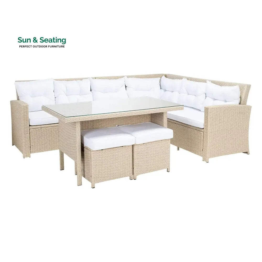 Tereza 5-Piece Wicker Patio Conversation Set (Beige/White) Sofa Set