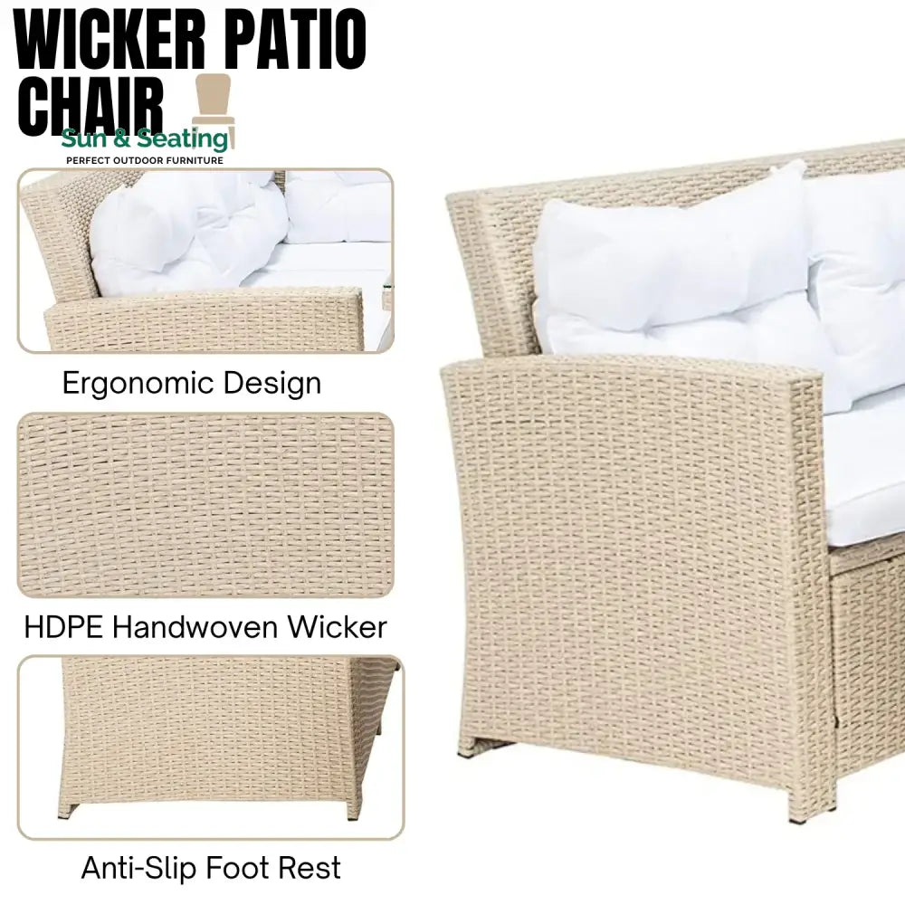 Tereza 5-Piece Wicker Patio Conversation Set (Beige/White) Sofa Set