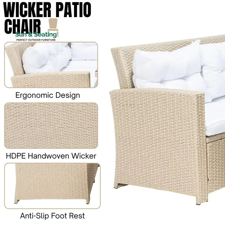 Tereza 5-Piece Wicker Patio Conversation Set (Beige/White) Sofa Set
