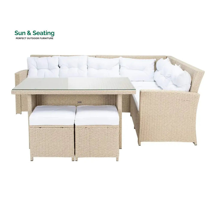 Tereza 5-Piece Wicker Patio Conversation Set (Beige/White) Sofa Set