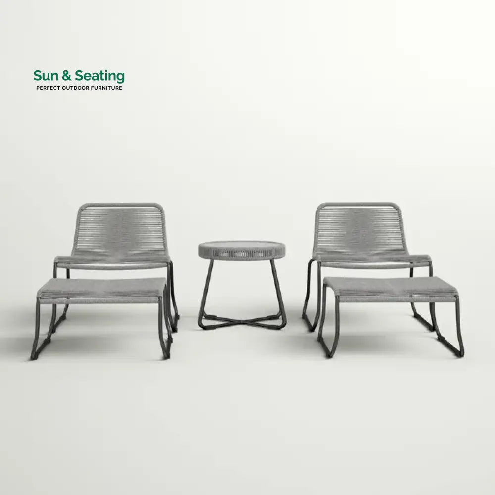 Teufel Outdoor Patio Seating Set 2 Chairs 2 Footrest and 1 Table Set Braided &amp; Rope Grey Coffee Table Sets