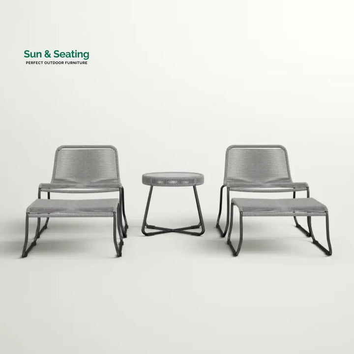 Teufel Outdoor Patio Seating Set 2 Chairs 2 Footrest and 1 Table Set Braided &amp; Rope Grey Coffee Table Sets