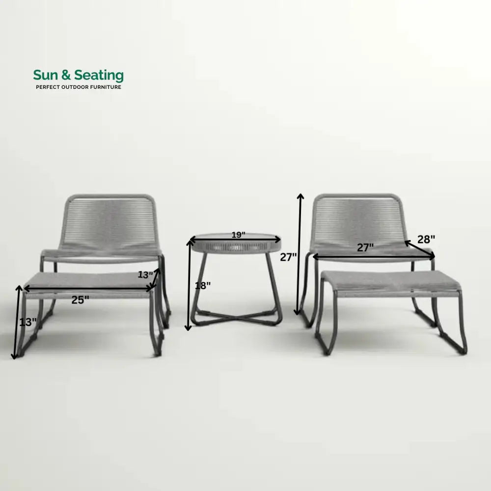 Teufel Outdoor Patio Seating Set 2 Chairs 2 Footrest and 1 Table Set Braided &amp; Rope Grey Coffee Table Sets