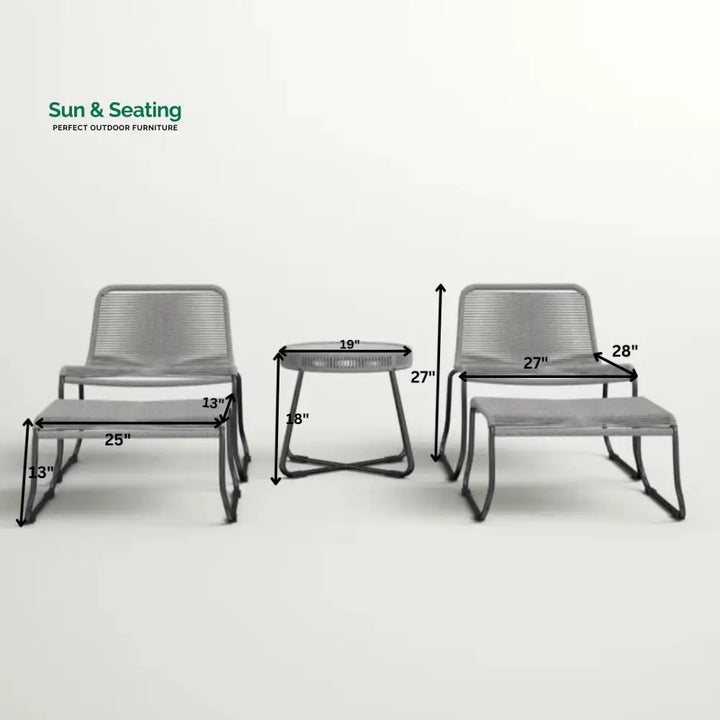 Teufel Outdoor Patio Seating Set 2 Chairs 2 Footrest and 1 Table Set Braided &amp; Rope Grey Coffee Table Sets