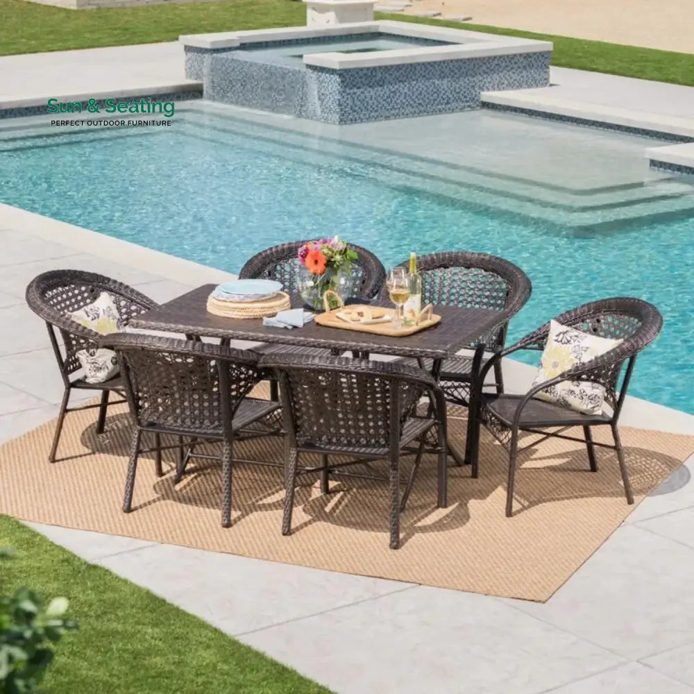 Thalia 7-Piece Outdoor Rattan Wicker Dining Table Set Dining Set