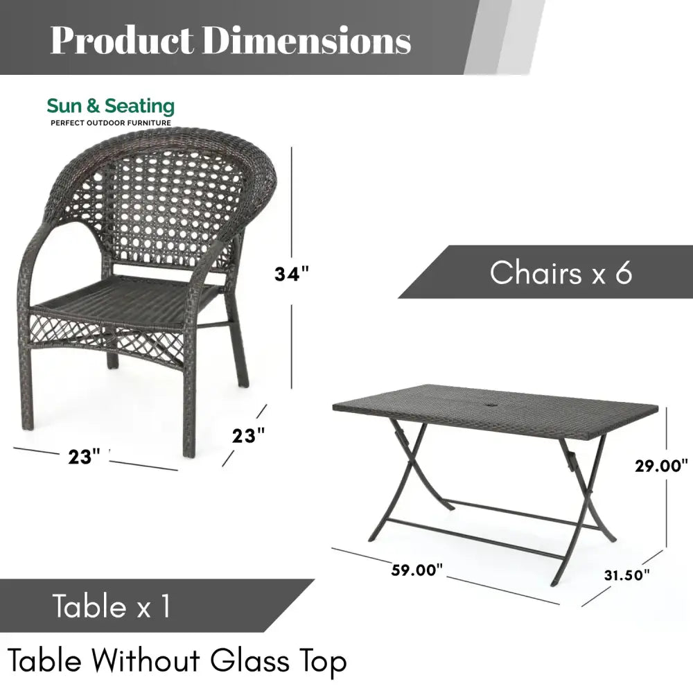 Thalia 7-Piece Outdoor Rattan Wicker Dining Table Set Dining Set