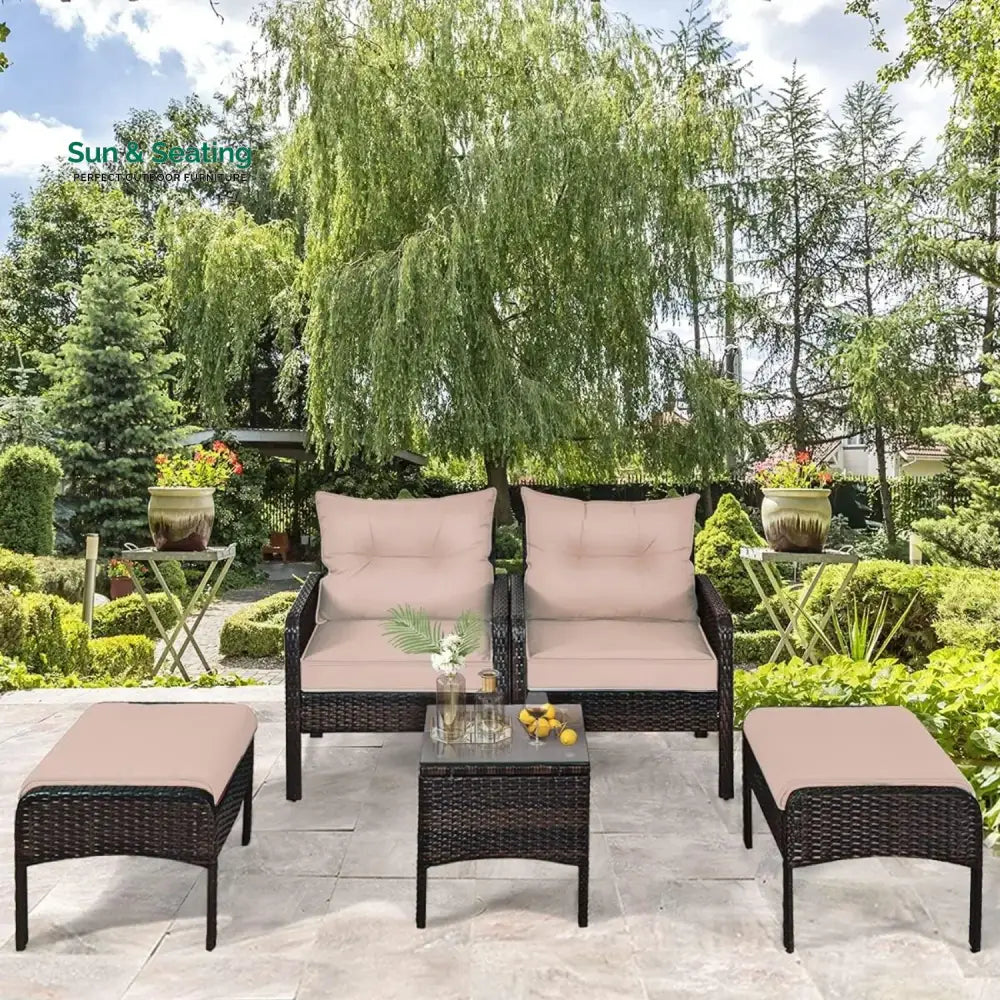 Thalia Outdoor Wicker 5-Piece Patio Sofa Set Patio Sofa Set