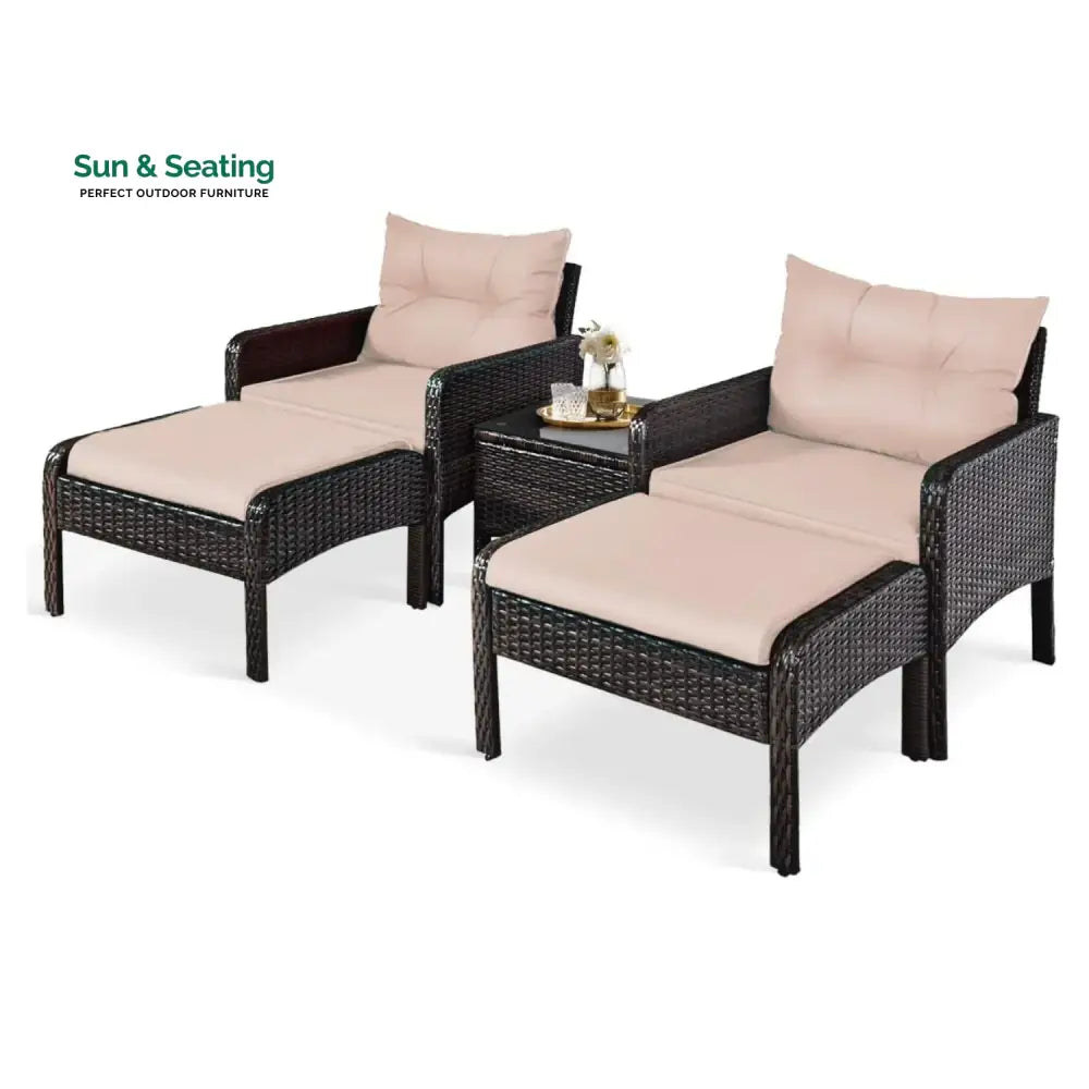Thalia Outdoor Wicker 5-Piece Patio Sofa Set Patio Sofa Set