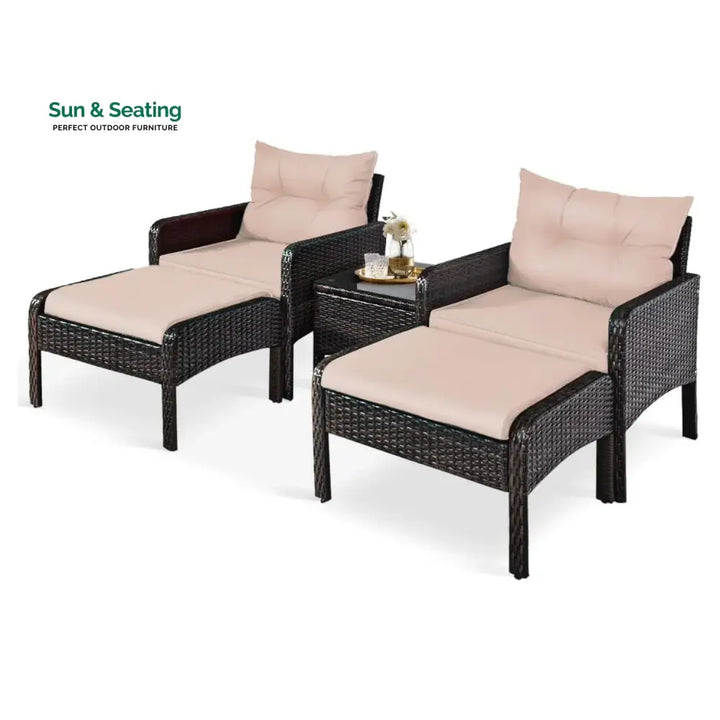 Thalia Outdoor Wicker 5-Piece Patio Sofa Set Patio Sofa Set