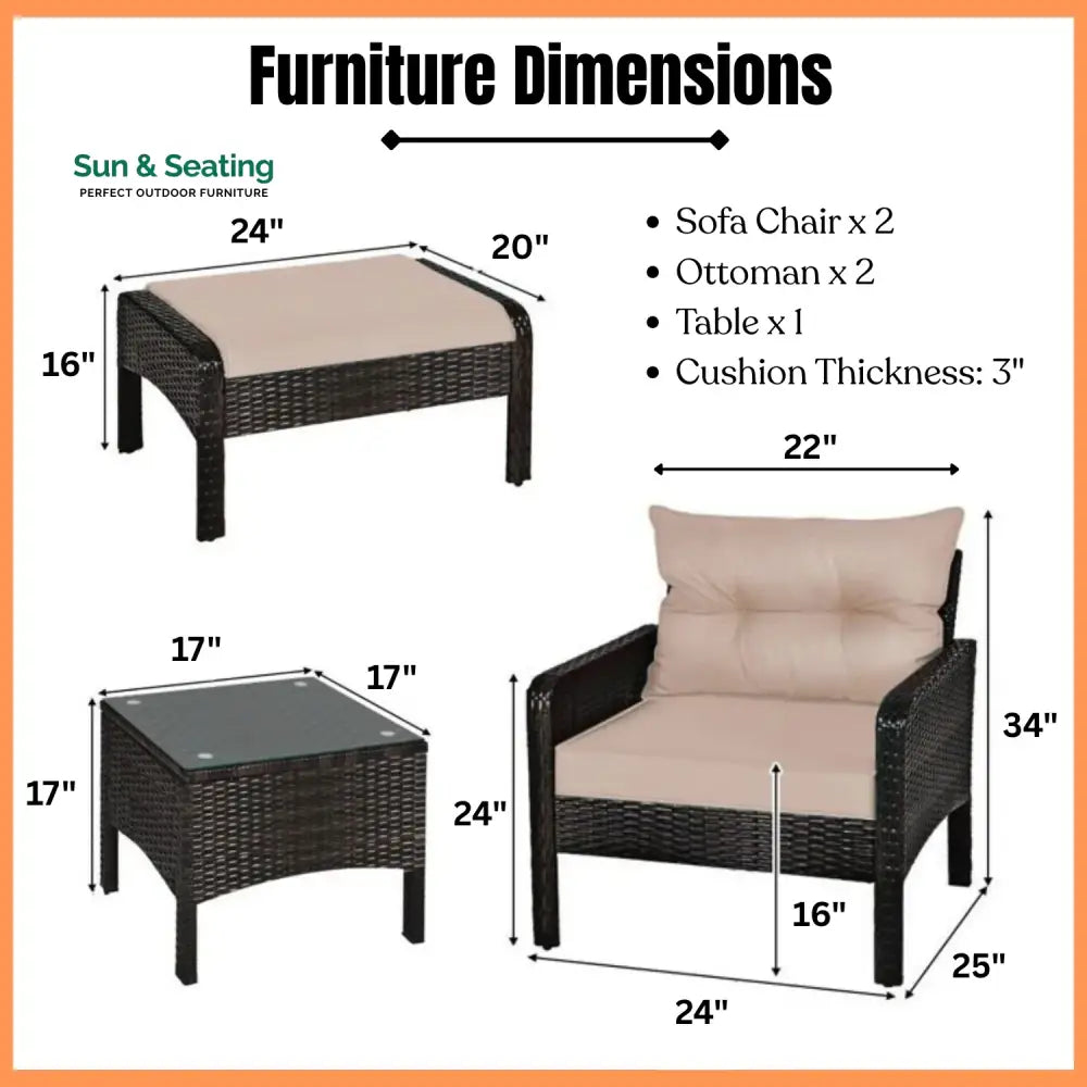 Thalia Outdoor Wicker 5-Piece Patio Sofa Set Patio Sofa Set