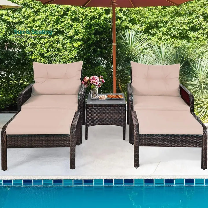 Thalia Outdoor Wicker 5-Piece Patio Sofa Set Patio Sofa Set