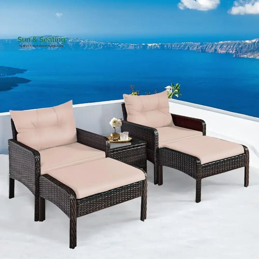 Thalia Outdoor Wicker 5-Piece Patio Sofa Set Patio Sofa Set
