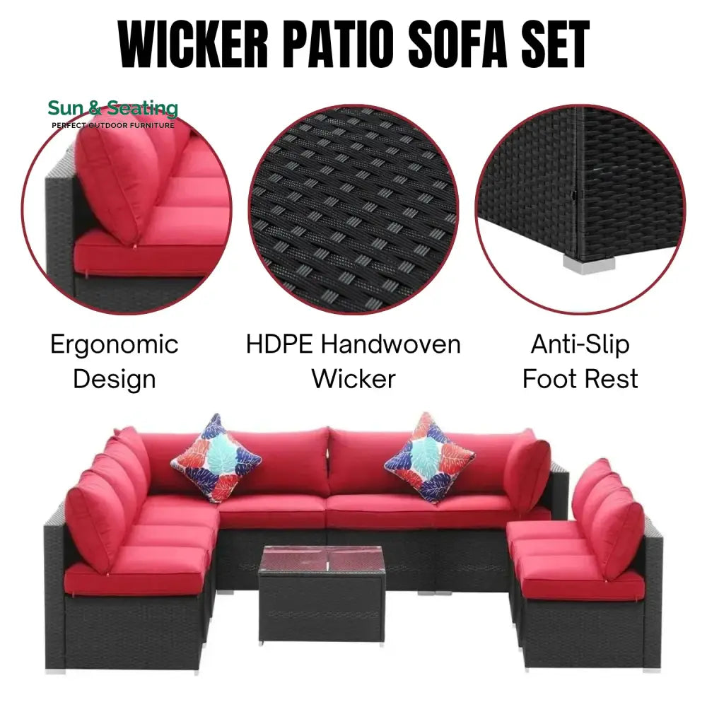 Thanaa Outdoor Garden Conversation Sofa Set (Black/Red) Sofa Set
