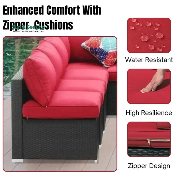 Thanaa Outdoor Garden Conversation Sofa Set (Black/Red) Sofa Set