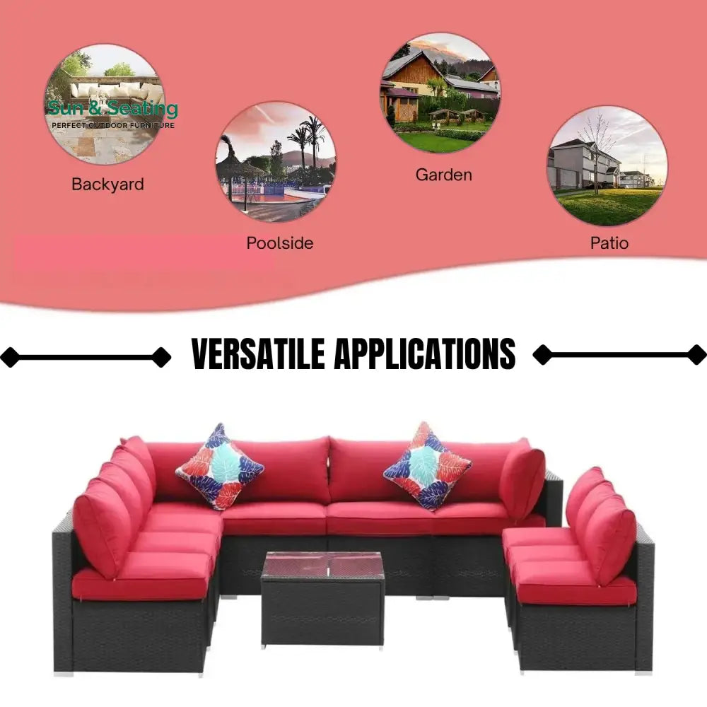 Thanaa Outdoor Garden Conversation Sofa Set (Black/Red) Sofa Set