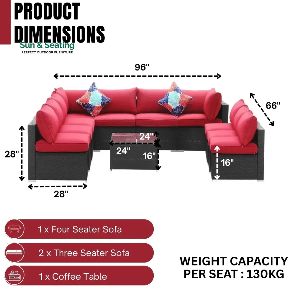 Thanaa Outdoor Garden Conversation Sofa Set (Black/Red) Sofa Set