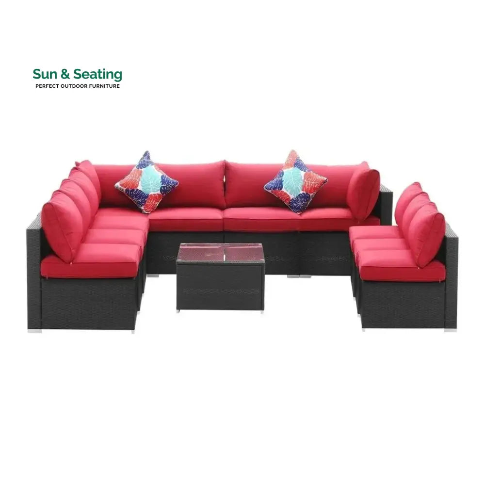 Thanaa Outdoor Garden Conversation Sofa Set (Black/Red) Sofa Set