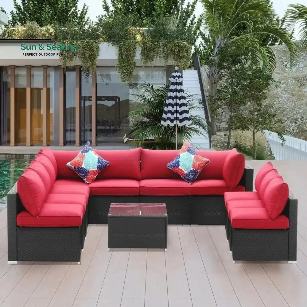 Thanaa Outdoor Garden Conversation Sofa Set (Black/Red) Sofa Set