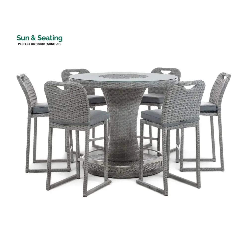 Thandi 7-Piece Outdoor Rattan Wicker Bar Set with Round Glass Top Table Bar Set