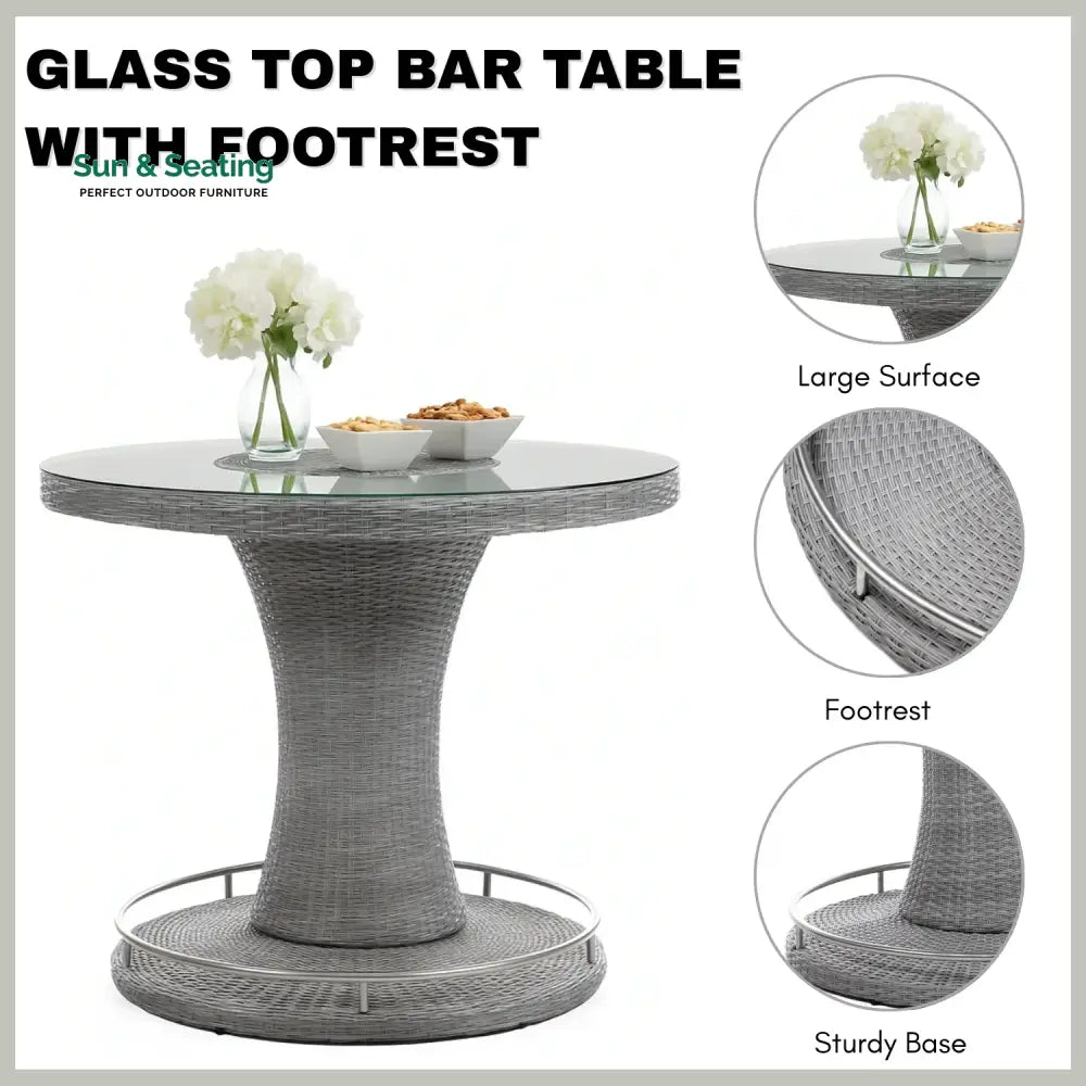 Thandi 7-Piece Outdoor Rattan Wicker Bar Set with Round Glass Top Table Bar Set