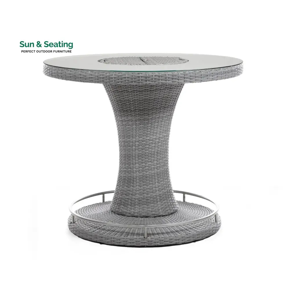 Thandi 7-Piece Outdoor Rattan Wicker Bar Set with Round Glass Top Table Bar Set
