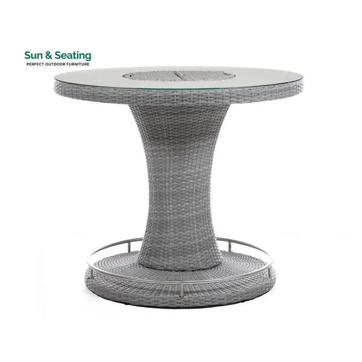 Thandi 7-Piece Outdoor Rattan Wicker Bar Set with Round Glass Top Table Bar Set