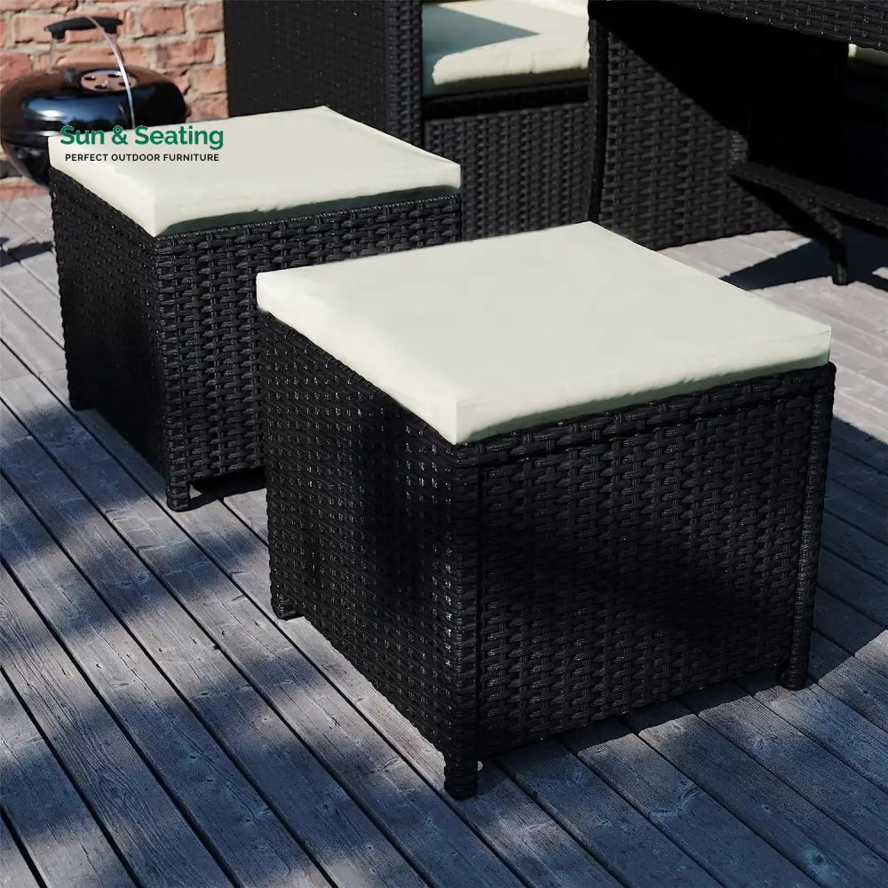 Thea 6-Piece Outdoor Wicker Patio Dining Set – Black/Cream Sofa Set