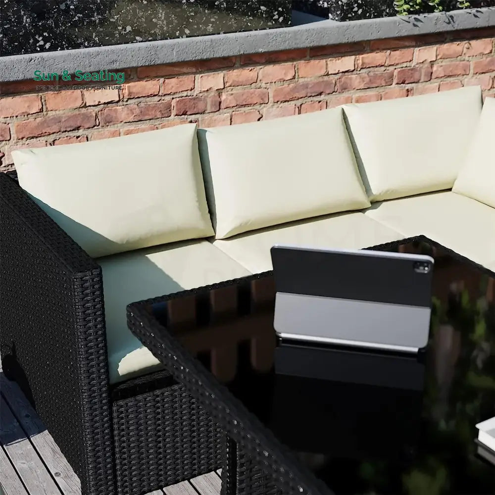 Thea 6-Piece Outdoor Wicker Patio Dining Set – Black/Cream Sofa Set
