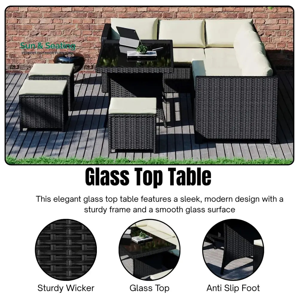 Thea 6-Piece Outdoor Wicker Patio Dining Set – Black/Cream Sofa Set