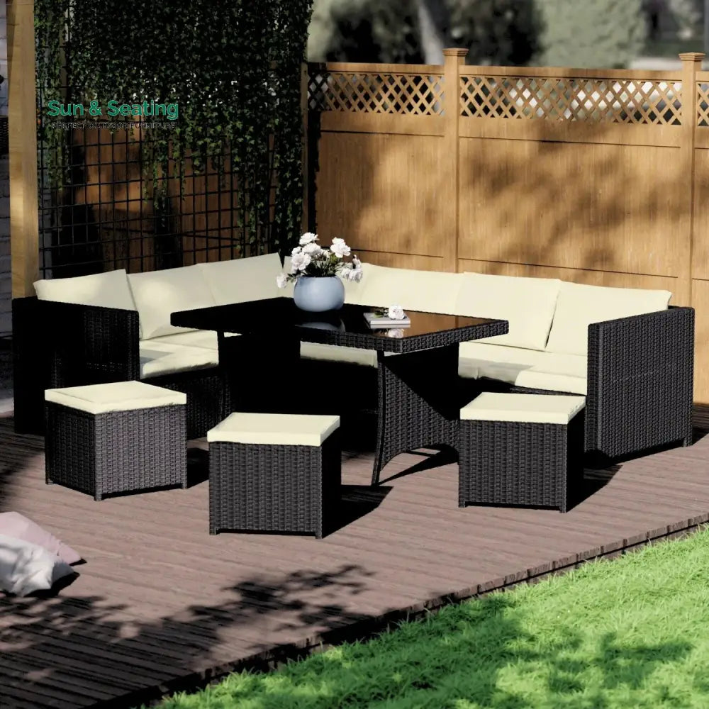 Thea 6-Piece Outdoor Wicker Patio Dining Set – Black/Cream Sofa Set