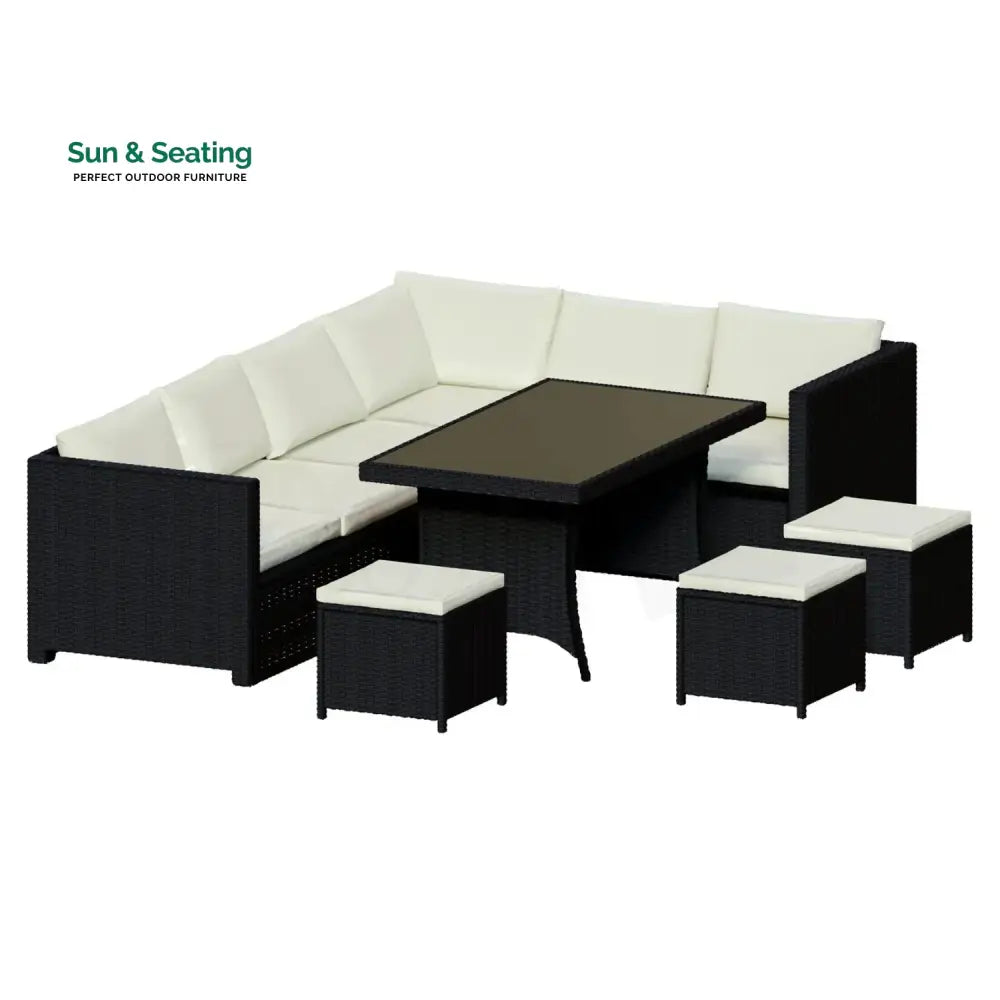 Thea 6-Piece Outdoor Wicker Patio Dining Set – Black/Cream Sofa Set