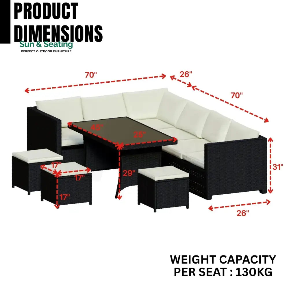 Thea 6-Piece Outdoor Wicker Patio Dining Set – Black/Cream Sofa Set