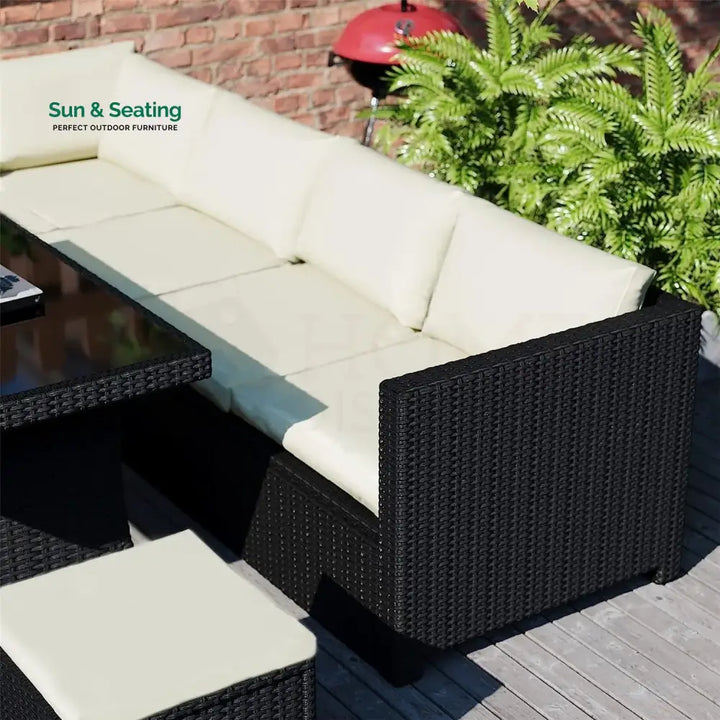 Thea 6-Piece Outdoor Wicker Patio Dining Set – Black/Cream Sofa Set