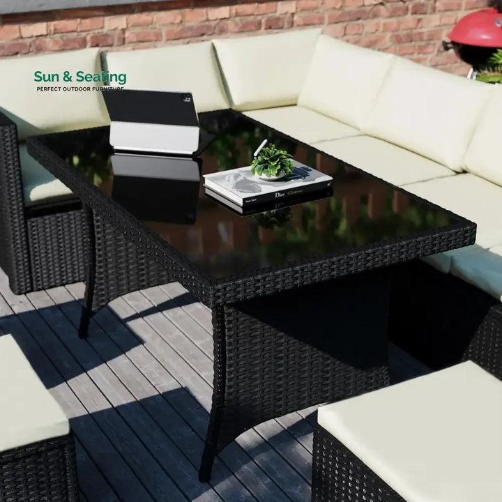 Thea 6-Piece Outdoor Wicker Patio Dining Set – Black/Cream Sofa Set