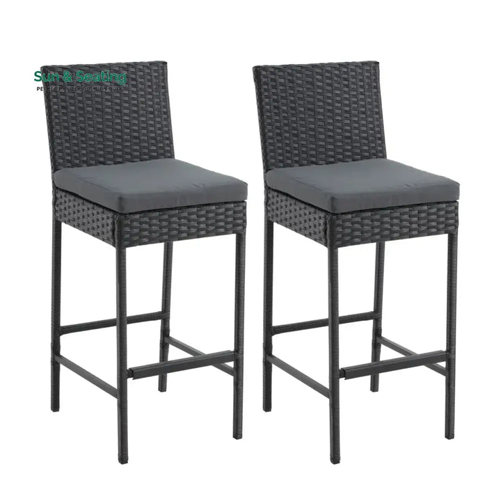 Thekla Outdoor Rattan Wicker Bar Chairs Set of 2 Bar Chairs
