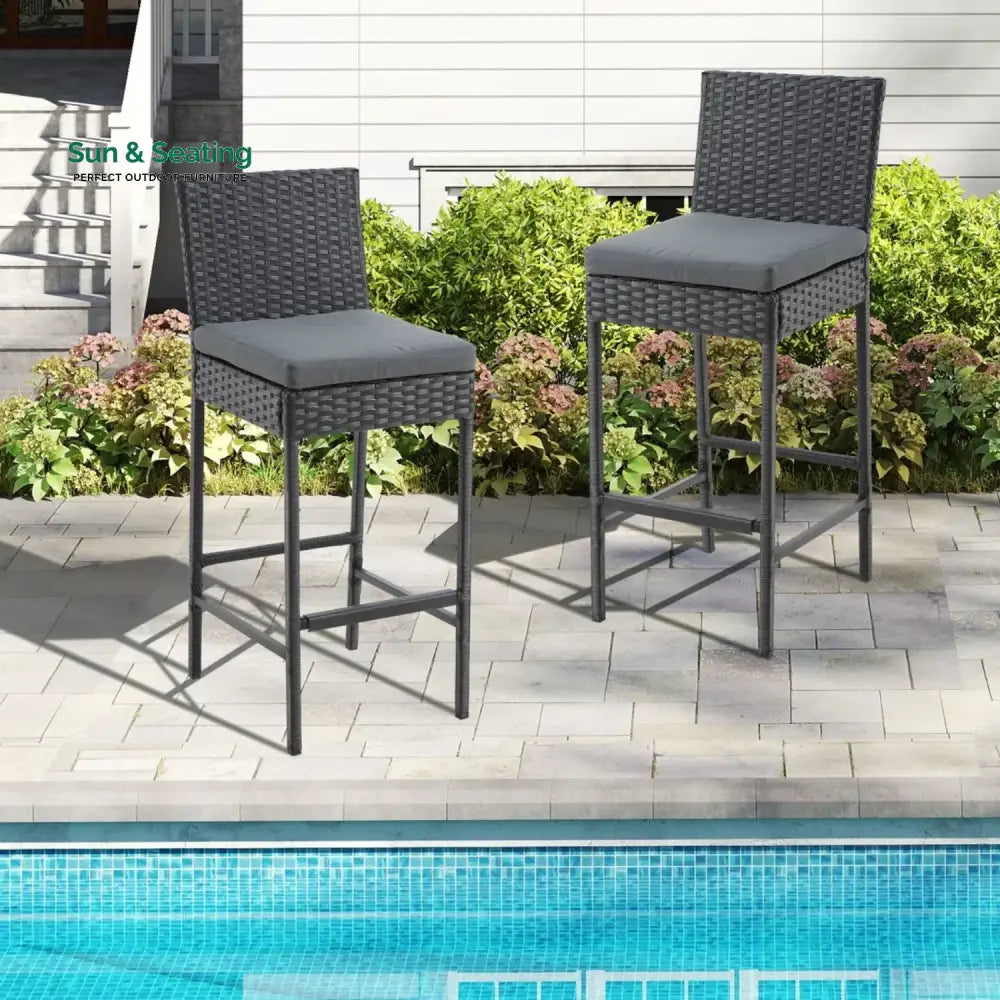Thekla Outdoor Rattan Wicker Bar Chairs Set of 2 Bar Chairs