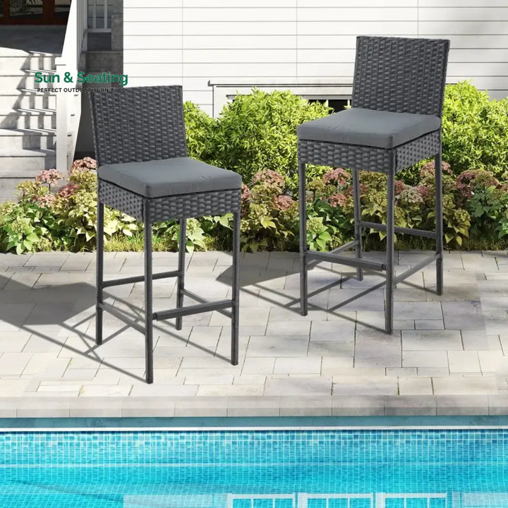 Thekla Outdoor Rattan Wicker Bar Chairs Set of 2 Bar Chairs